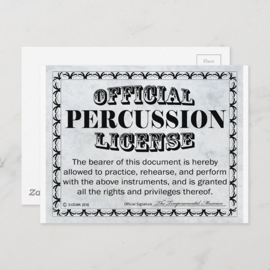 Percussion License Briefkaart (Voorkant / Achterkant)