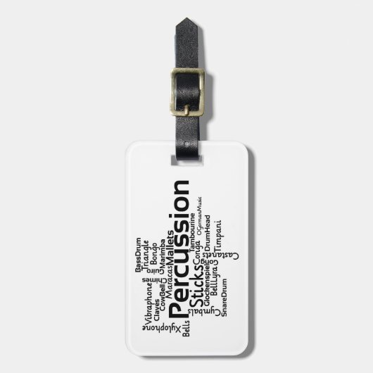 Percussion Word Cloud Black Text Bagagelabel (Voorkant verticaal)
