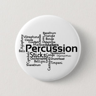 Percussion Word Cloud Black Text Ronde Button 5,7 Cm