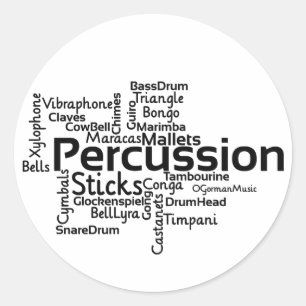 Percussion Word Cloud Black Text Ronde Sticker