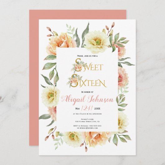 Perdertien jaar waterverf bloemen kaart (Voorkant / Achterkant)