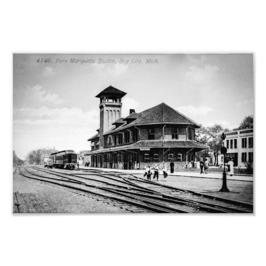 Pere Marquette Railroad depot, Bay City, MI Foto Afdruk (Voorkant)