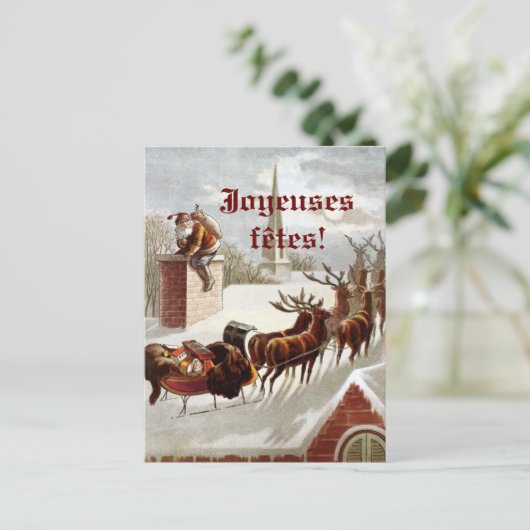 Père Noël avec traîneau et renne cartes postales Briefkaart (Staand voorkant)