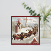 Père Noël avec traîneau et renne uitnodigingen (Staand voorkant)