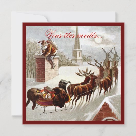 Père Noël avec traîneau et renne uitnodigingen (Voorkant)