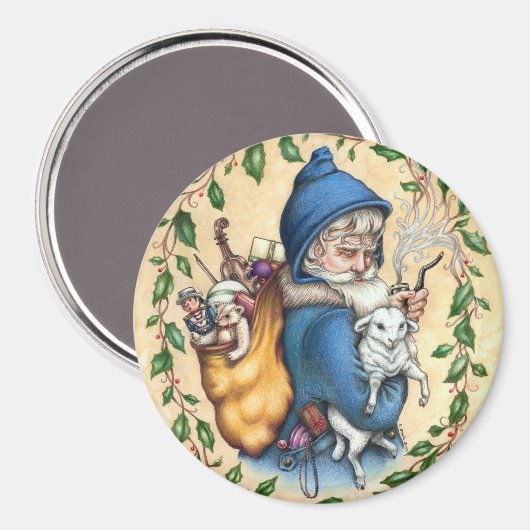 Pere Noel VADER KERSTMAGNET Ronde Magneet (Voorkant / Achterkant)