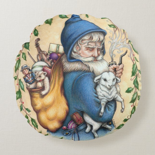 Pere Noel VADER KERSTMIS RONDE SIERKUSSEN Rond Kussen (Voorkant)