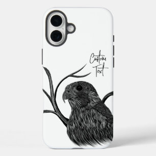 Peregrine Falcon in boomtakken met handschrift iPhone 16 Plus Hoesje