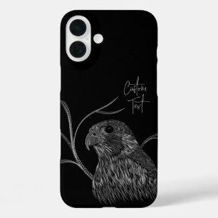 Peregrine Falcon in boomtakken met handschrift iPhone 16 Plus Hoesje