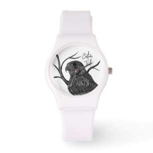 Peregrine Falcon in boomtakken met handschrift Horloge
