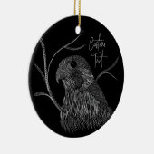 Peregrine Falcon in boomtakken met handschrift Keramisch Ornament (Rechts)