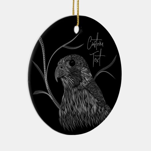 Peregrine Falcon in boomtakken met handschrift Keramisch Ornament (Rechts)