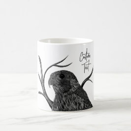 Peregrine Falcon in boomtakken met handschrift Koffiemok