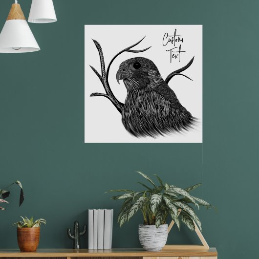 Peregrine Falcon in boomtakken met handschrift Poster (Woonkamer 1)
