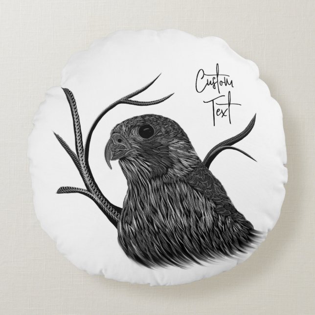 Peregrine Falcon in boomtakken met handschrift Rond Kussen (Voorkant)