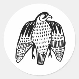 Peregrine Falcon in zwarte lijntekening Ronde Sticker