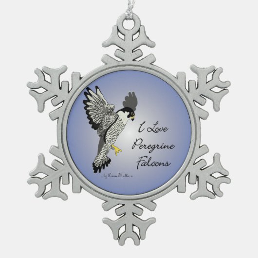 Peregrine Falcon pewter snewflake-versiering Tin Sneeuwvlok Ornament (Voorkant)