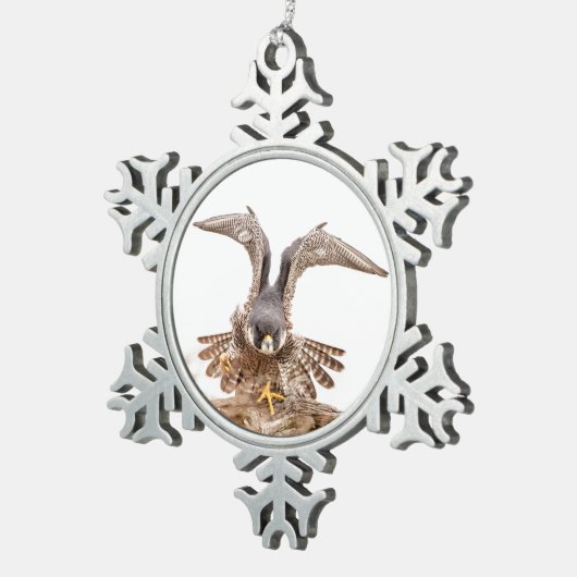 Peregrine Falcon Tin Sneeuwvlok Ornament (Rechts)