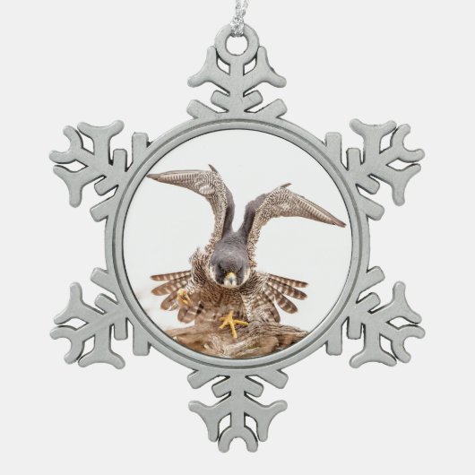 Peregrine Falcon Tin Sneeuwvlok Ornament (Voorkant)