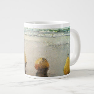 Peren2 dag uit bij het strand. grote koffiekop