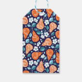 Peren en bloesems in Sinaasappel en blauw Cadeaulabel (Voorkant)