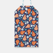 Peren en bloesems in Sinaasappel en blauw Cadeaulabel (Achterkant)