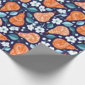 Peren en bloesems in Sinaasappel en blauw Cadeaupapier (Hoek)