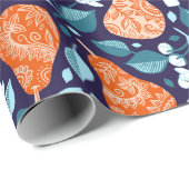 Peren en bloesems in Sinaasappel en blauw Cadeaupapier (Rol Hoek)