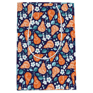 Peren en bloesems in Sinaasappel en blauw Medium Cadeauzakje