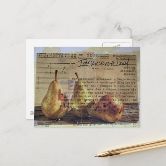 Peren Mixed Media Collage Briefkaart (Voorkant / Achterkant in situ)