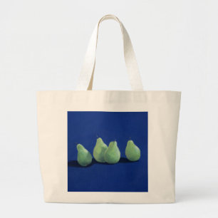 Peren op een blauwe doek grote tote bag