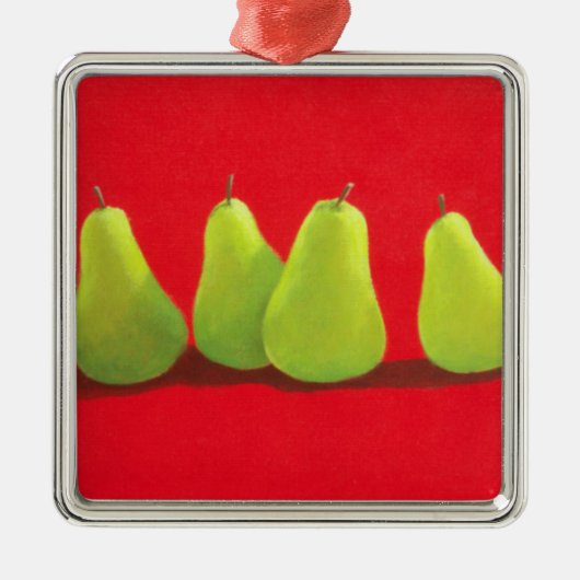 Peren op rode doek metalen ornament (Voorkant)