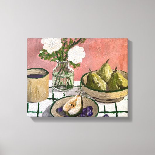 Peren Rozen Rustieke Bloem Fruit, Stilleven No.3 Canvas Afdruk (Voorkant)
