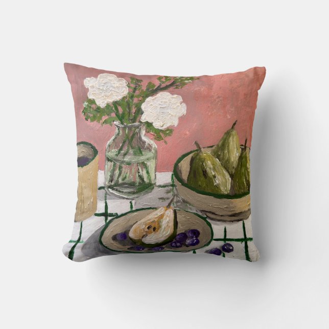 Peren Rozen Rustieke Bloem Fruit, Stilleven No.3 Kussen (Voorkant)