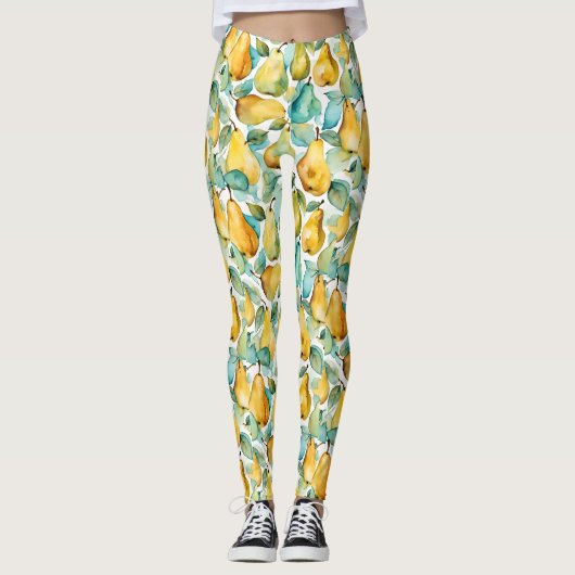 Peren watercolor kunst leggings (Voorkant)