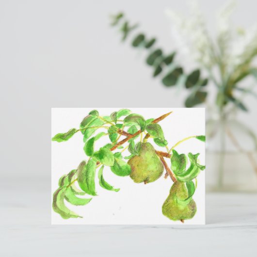 Peren Waterverf Zomer Fruit Schilderij Briefkaart (Staand voorkant)