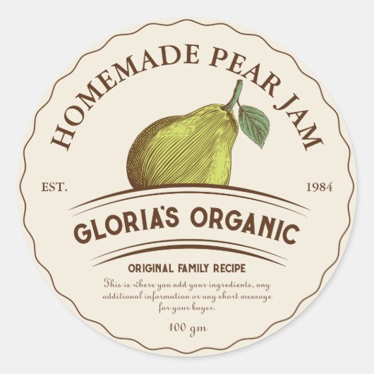  perenfruitjam Aangepast productlabel Ronde Sticker (Voorkant)