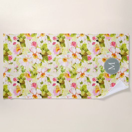  perenmonogram Rozen perenmoer Strandlaken (Voorkant)