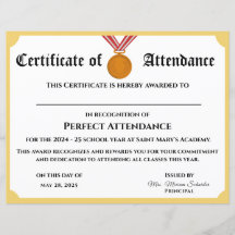 Perfect Attendance Award Certificaat