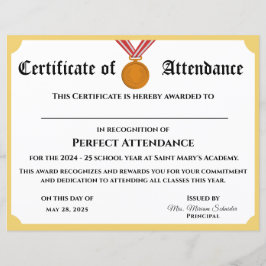  Perfect Attendance Award Certificaat