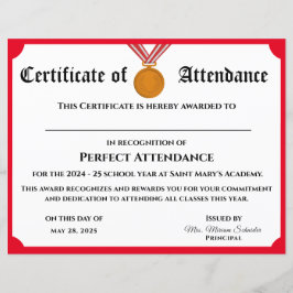  Perfect Attendance Award Certificaat
