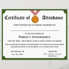  Perfect Attendance Award Certificaat