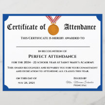 Perfect Attendance Award Certificaat