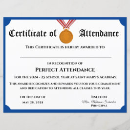 Perfect Attendance Award Certificaat