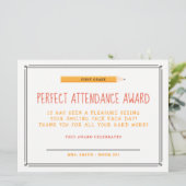 Perfect Attendance Award Kaart (Staand voorkant)