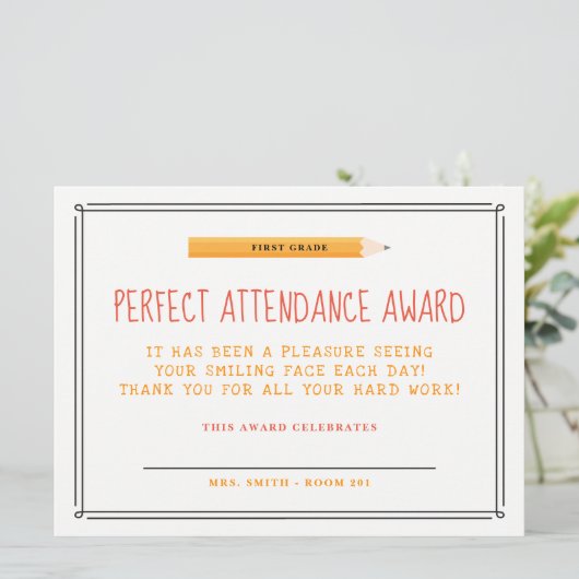 Perfect Attendance Award Kaart (Staand voorkant)