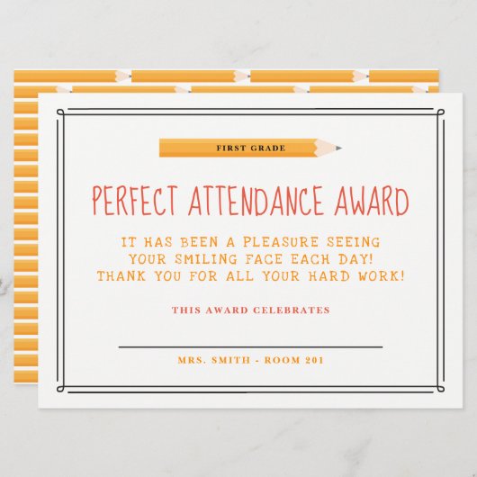 Perfect Attendance Award Kaart (Voorkant / Achterkant)