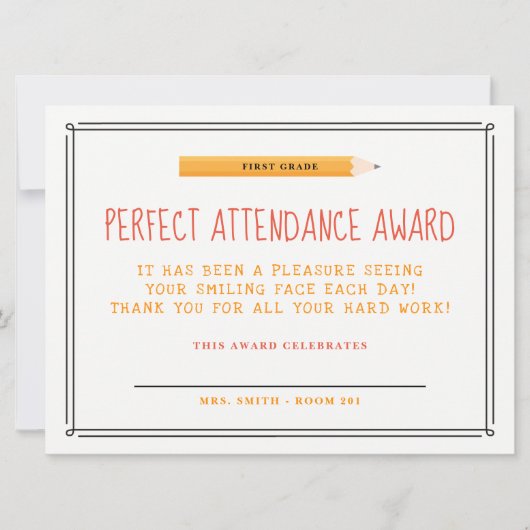 Perfect Attendance Award Kaart (Voorkant)