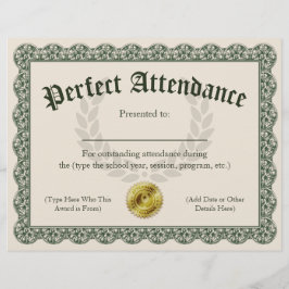 Perfect Attendance Certificate  8.5x11