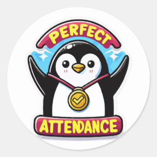 Perfect Attendance Penguin - Terug naar School Cha Ronde Sticker